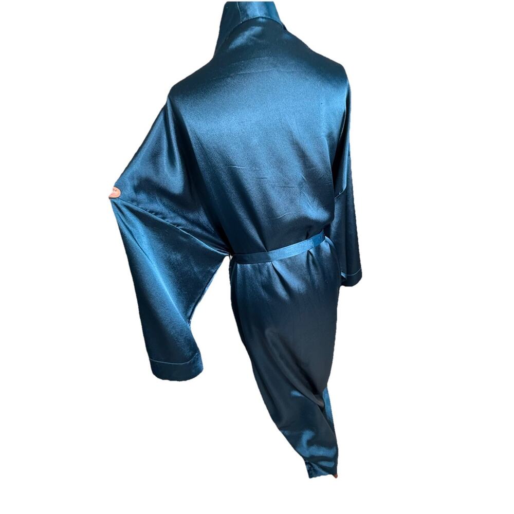 Christian Dior Vintage‎ Women’s Robe Size Large Teal Blue Satin Long Belted - Picture 6 of 10